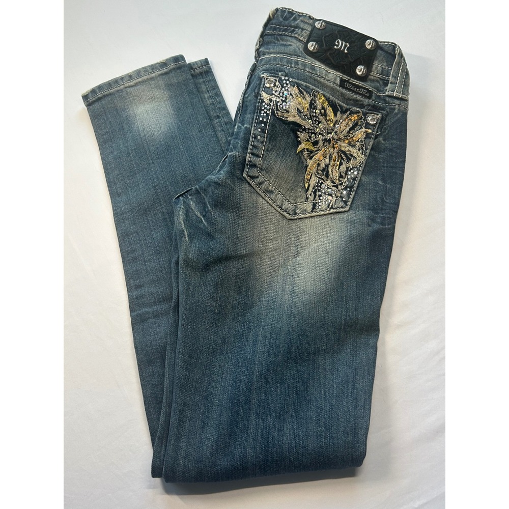 Miss Me Skinny Jeans Women 28 Blue Embellished Winged Cross JP5776S